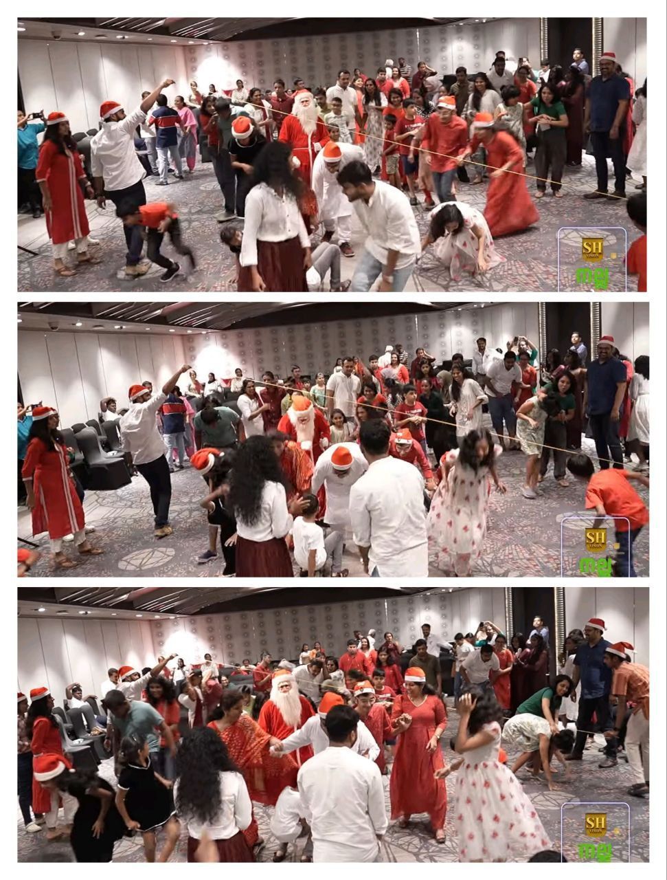 Christmas celebration with games and Santa Claus