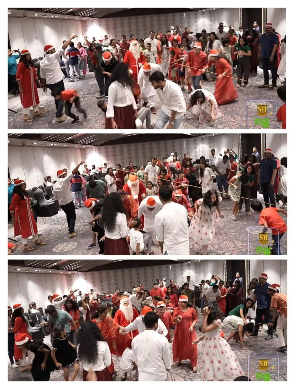 Christmas celebration with games and Santa Claus